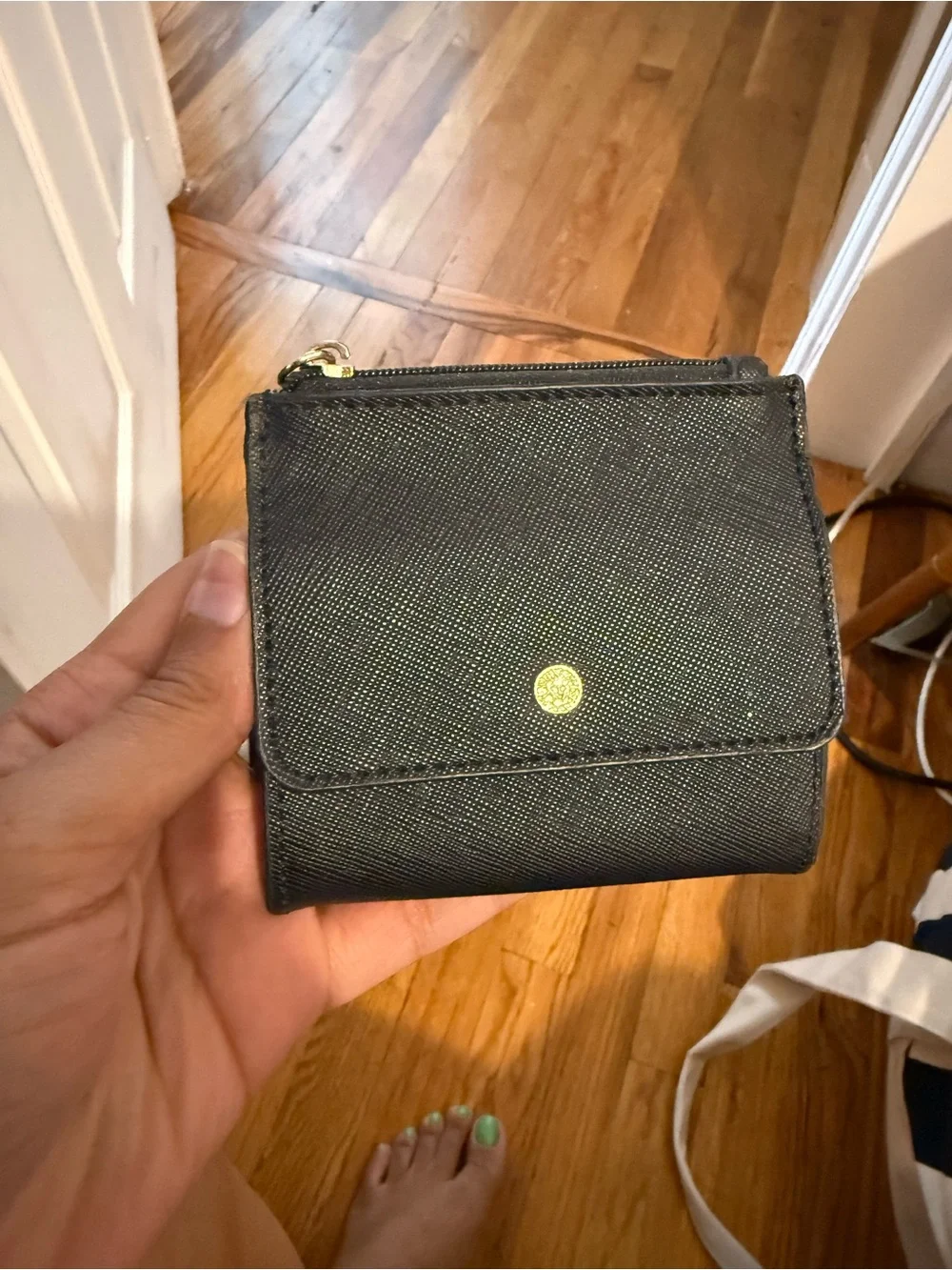 Anne Klein Textured Leather Wallet with Gold Button